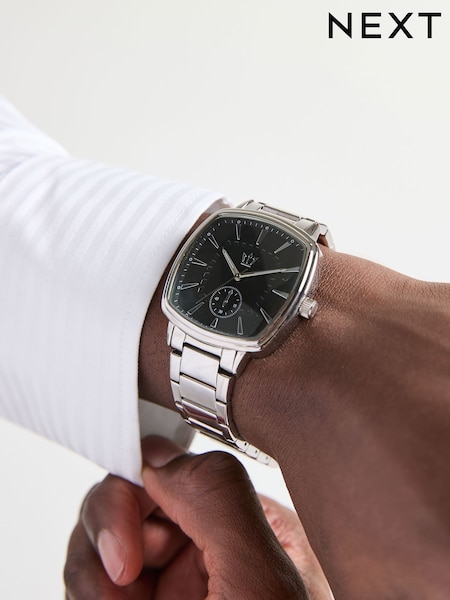 Silver Tone Square Dial Bracelet Watch (AH4923) | £45