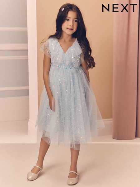 Blue Sequin Occasion Dress (3-16yrs) (AH5146) | £40 - £46