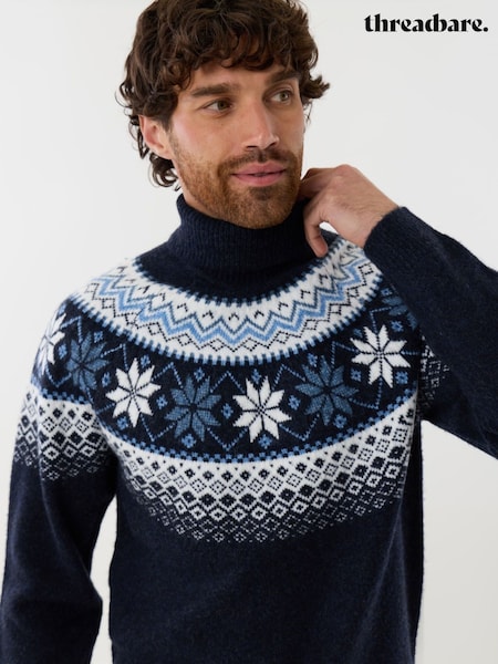 Blue - Regular Threadbare Fairisle Roll Neck Christmas Jumper