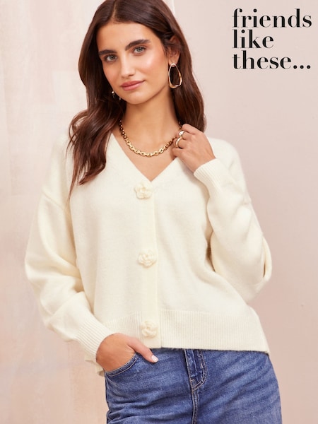 Friends Like These Ivory Rose Button Cardigan (AH5195) | £42