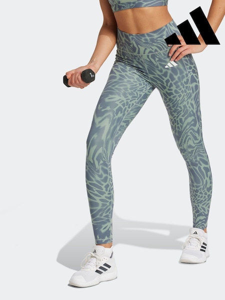 adidas Green Train Essential Minimal All Over Print Full Length Leggings (AH5221) | £38
