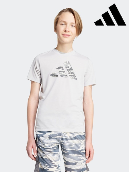 adidas Grey Essentials Camo Logo Training T-Shirt (AH5227) | £18