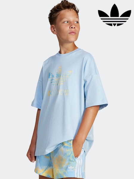 adidas originals Blue Large Trefoil Logo 100% Cotton T-Shirt (AH5298) | £18