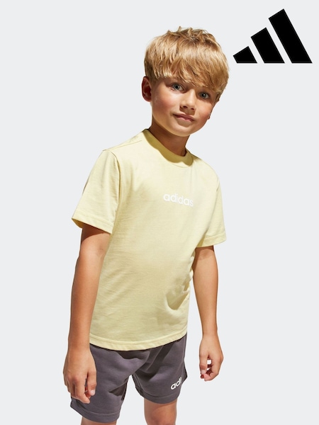 adidas Yellow 100% Cotton T-Shirt And Shorts Set (AH5313) | £25