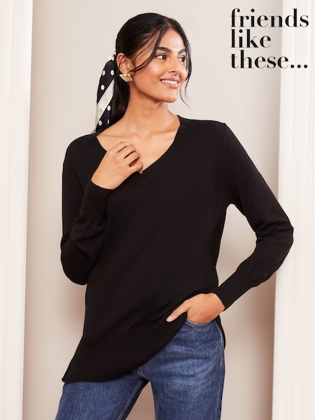 Friends Like These Black V-Neck Knit Jumper (AH5343) | £27