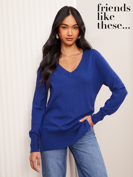 Friends Like These Cobalt Blue V-Neck Knit Jumper (AH5345) | £27