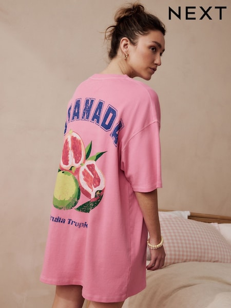 Fluro Pink 100% Cotton Oversized Night T-Shirt (AH5351) | £20