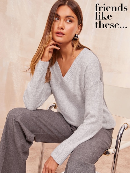 Friends Like These Grey Tonal V-Neck Jumper (AH5428) | £38