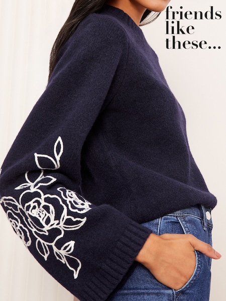 Friends Like These Navy Floral Sleeve Detail Jumper (AH5429) | £39