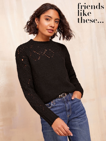 Friends Like These Black Pointelle Detail Jumper (AH5431) | £39