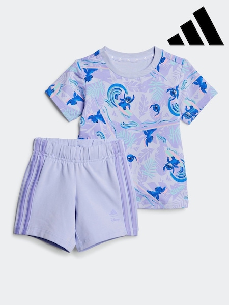 adidas Purple Disney Lilo Stitch Shorts and T-Shirt Set (AH5461) | £30