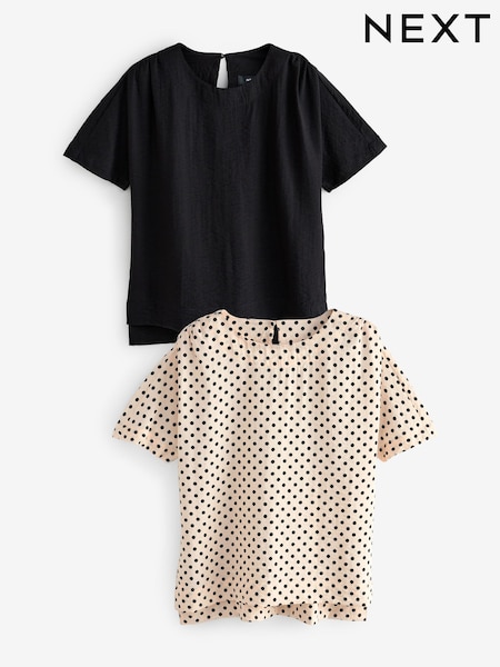 Black and Ecru/Black Spot Textured Fabric Boxy T-Shirts 2 Pack (AH5484) | £40