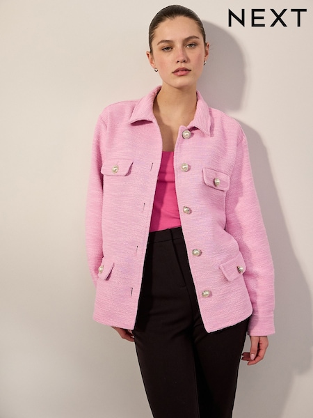 Pink Boucle Button Up Shacket (AH5488) | £45