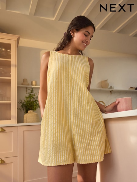 Yellow Textured Woven Playsuit (AH5492) | £34