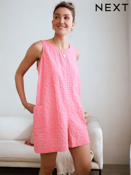 Fluro Pink Textured Woven Playsuit (AH5493) | £30