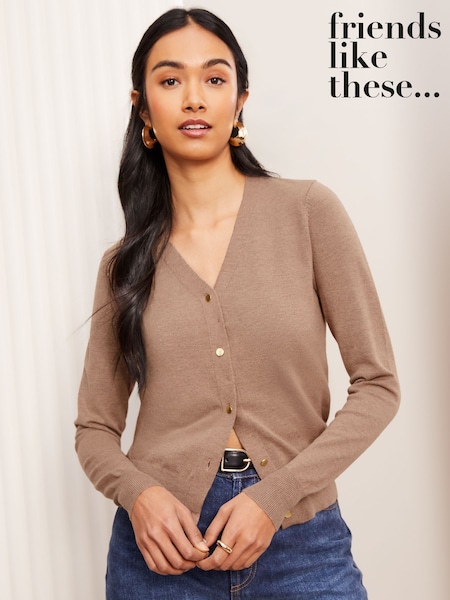 Friends Like These Taupe Petite V-Neck Cardigan (AH5497) | £30