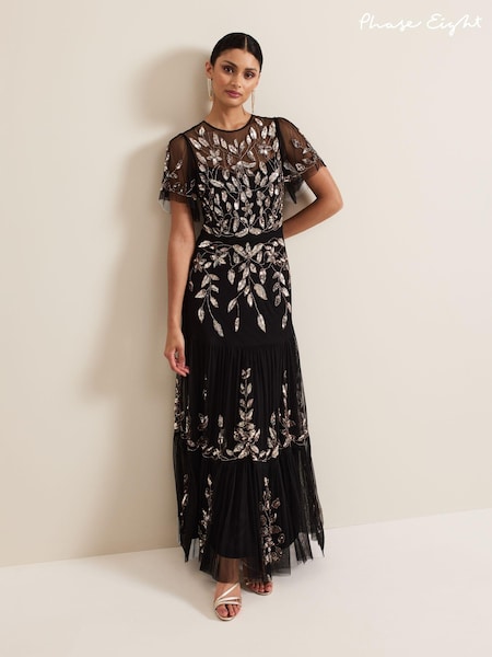 Phase Eight Black Hilary Embellished Midi Dress (AH5548) | £289