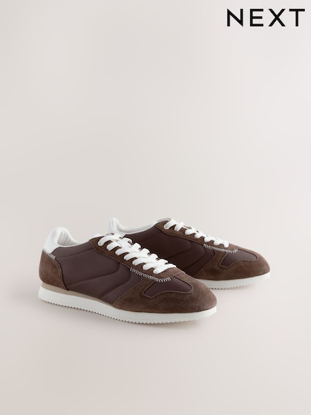 Chocolate Brown Forever Comfort® Leather Round Toe Retro Chunky Lace Up Trainers (AH5697) | £52