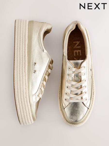 Gold Forever Comfort® Round Toe Espadrille Lace Up Trainers (AH5707) | £42