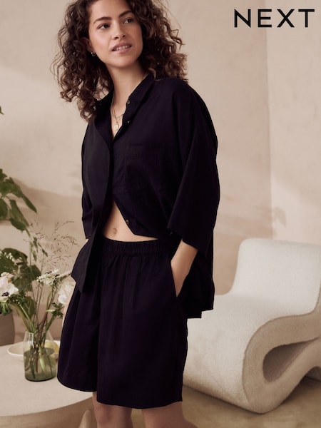 Black Linen Blend Shorts (AH5716) | £24
