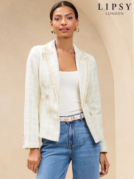 Lipsy White Double Breasted Boucle Blazer (AH5733) | £72