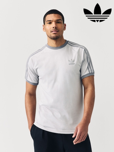adidas Light Grey Adicolor Classics 3-Stripes 100% Cotton T-Shirt (AH5814) | £28