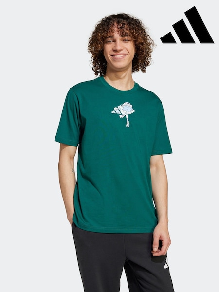 adidas Green Earth Day Graphic Print 100% Cotton T-Shirt (AH5825) | £23