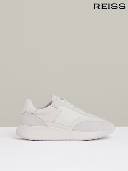 Reiss White Emmett Leather Suede Running Trainers (AH6344) | £148