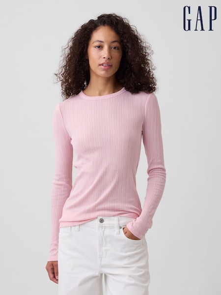 Pink - Gap Essential Ribbed Pointelle Long Sleeve T-shirt