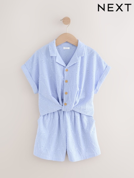Blue Broderie Textured Shirt And Shorts Set (3-16yrs) (AH6460) | £17 - £23