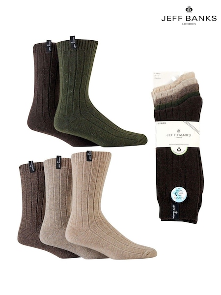 Jeff Banks Natural Chunky Knit Rib Boot Socks 5 Pack (AH6514) | £15