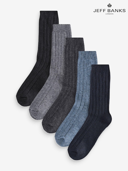 Jeff Banks Blue Chunky Knit Rib Boot Socks 5 Pack (AH6529) | £15