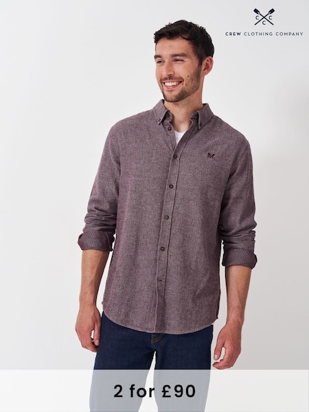 Crew Clothing Red 100% Cotton Long Sleeve Herringbone Flannel Shirt (AH6571) | £65