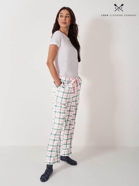 Crew Clothing Green 100% Cotton Brushed Flannel Checked Lounge Trousers (AH6573) | £39