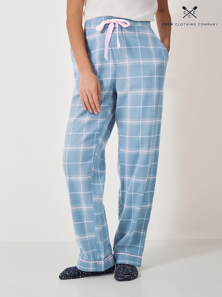 Crew Clothing Company Blue 100% Cotton Brushed Flannel Checked Lounge Trousers (AH6577) | £39