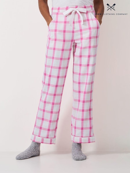 Crew Clothing Company Pink 100% Cotton Brushed Flannel Checked Lounge Trousers (AH6583) | £39