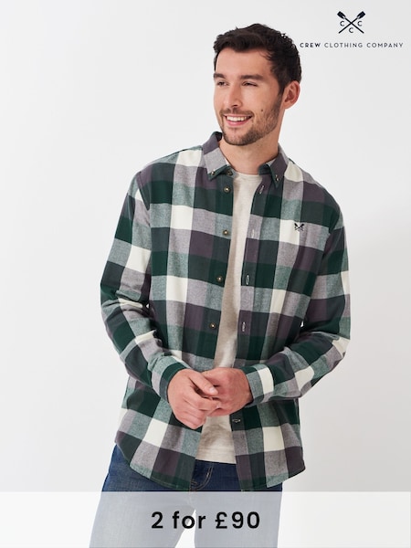 Crew Clothing Green Ridgegate Buffalo Check Flannel 100% Cotton Shirt (AH6604) | £65