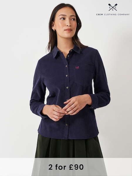Crew Clothing Company Blue Corduroy 100% Cotton Shirt (AH6605) | £69