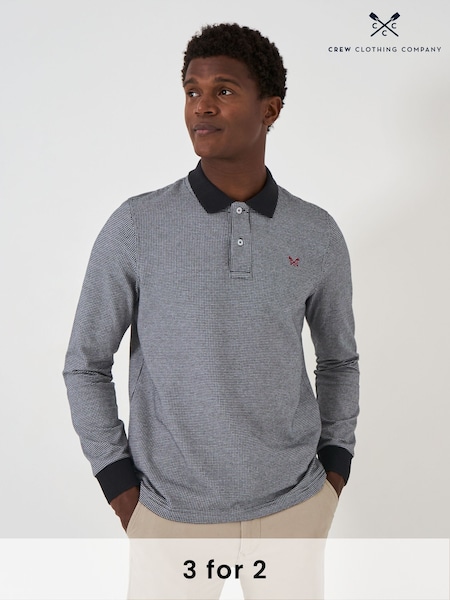 Crew Clothing Black Long Sleeve 100% Cotton Polo Shirt (AH6626) | £45
