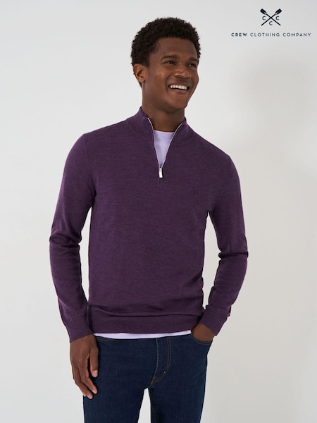 Crew Clothing Company Purple Merino Quarter Zip Knit Jumper (AH6630) | £89