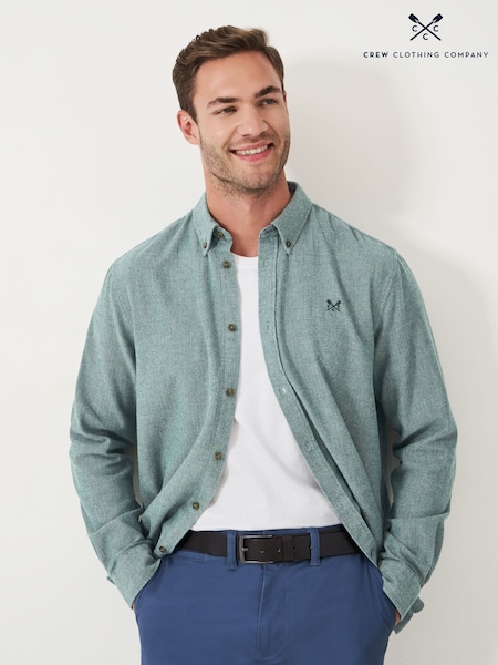 Crew Clothing Green 100% Cotton Long Sleeve Herringbone Flannel Shirt (AH6640) | £65