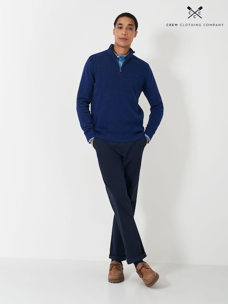 Crew Clothing Blue 100% Cotton Brioche Rib Half Zip Knit Jumper (AH6642) | £75