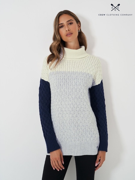 Crew Clothing Blue Grey Roll Neck Textured Jumper (AH6651) | £75
