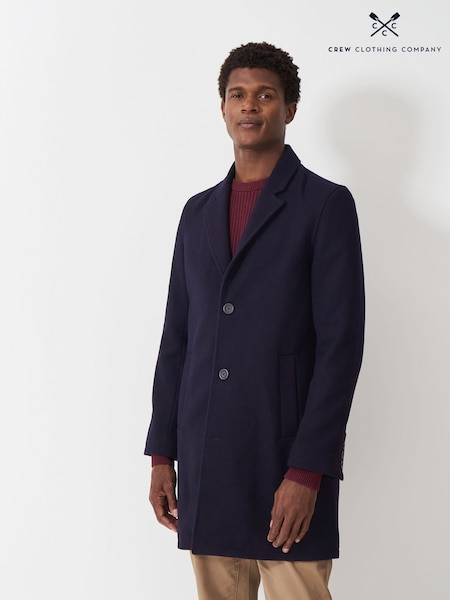 Crew Clothing Company Blue Petersfield Wool Blend Coat (AH6657) | £199