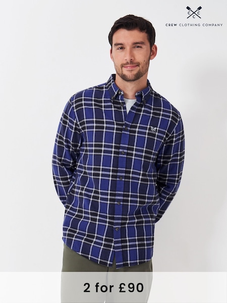 Crew Clothing Blue Jones Check Brushed Flannel 100% Cotton Shirt (AH6661) | £65