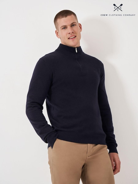 Crew Clothing Company Blue Merino Quarter Zip Knit Jumper (AH6662) | £42