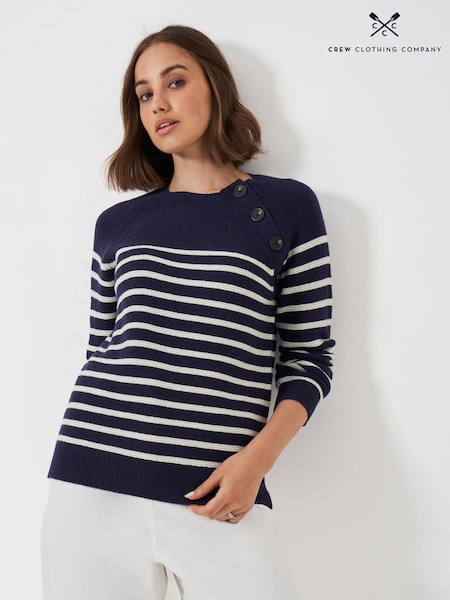 Crew Clothing Blue Wool Blend Button Detail Jumper (AH6680) | £75