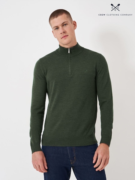 Crew Clothing Company Green Merino Quarter Zip Knit Jumper (AH6692) | £89
