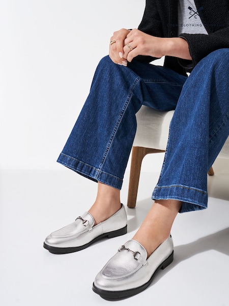 Crew Clothing Grey Leather Loafers (AH6694) | £79