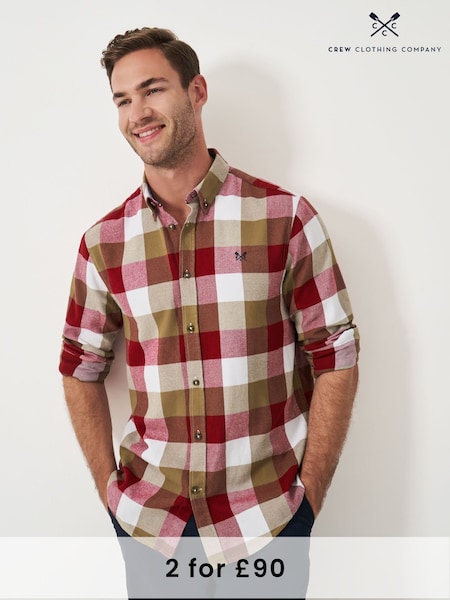 Crew Clothing Brown Ridgegate Buffalo Check Flannel 100% Cotton Shirt (AH6699) | £65